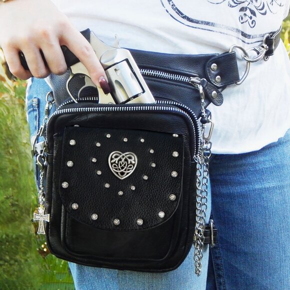 GENUINE LEATHER - CELTIC HEART -HANDS FREE BAG - CONCEALED CARRY - WEAR 8 WAYS - Picture 8 of 12
